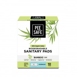Pee Safe 100% Organic Cotton, Biodegradable Sanitary Pads - Overnight - Pack of 10