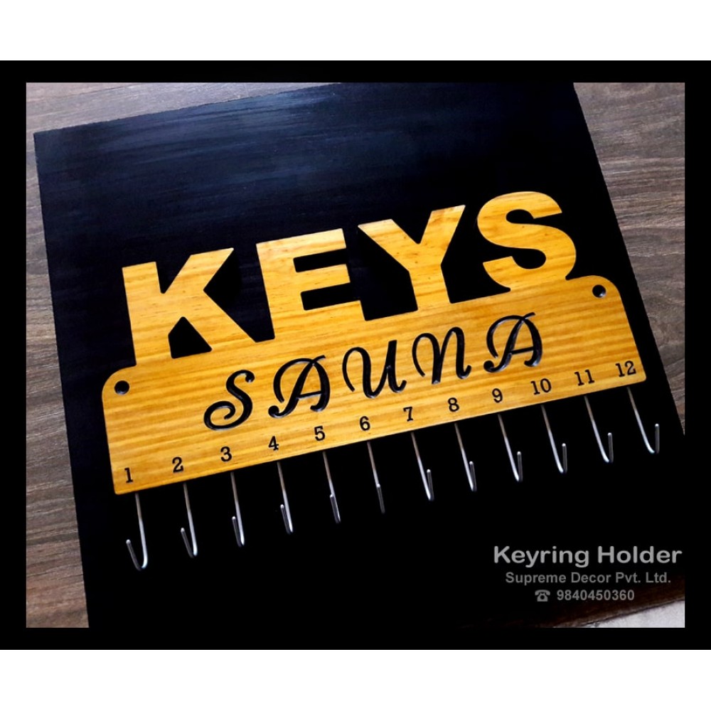 Customizable Sauna Wooden craved Keyring Holder - Pine (salla) Wood