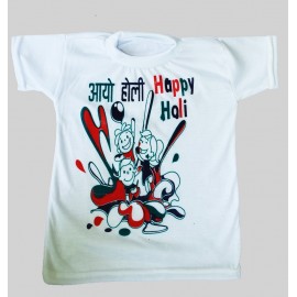 Round neck White Holi Printed T-shirt / Holi Tshirt