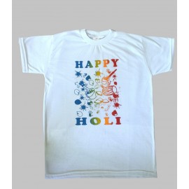 Round neck White Holi Printed T-shirt / Holi Tshirt