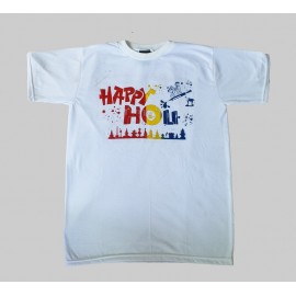 Round neck White Holi Printed T-shirt / Holi Tshirt
