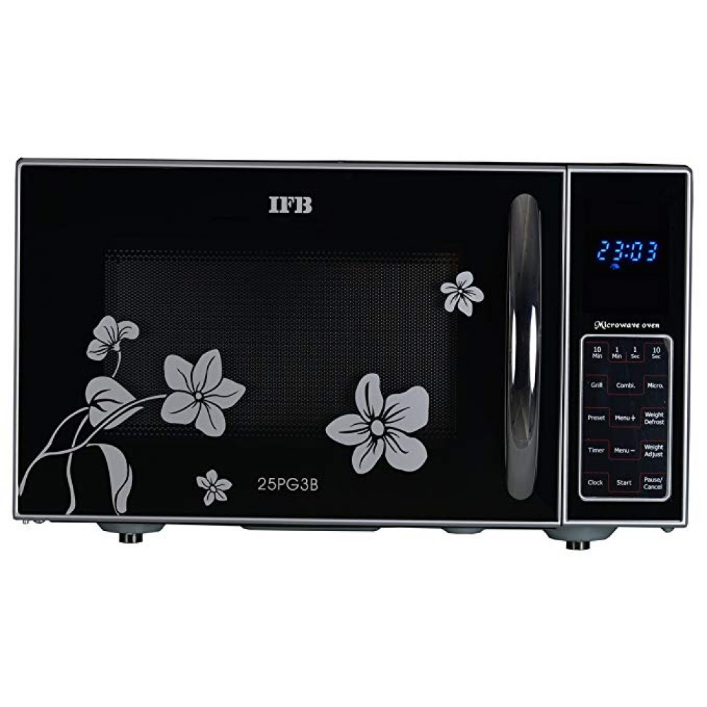 IFB 25 L Grill Microwave Oven | 25PG3B | Black | Floral Design | Powder coated cavity IFB 25 L Grill Microwave Oven | 25PG3B | Black | Floral Design | Powder coated cavity