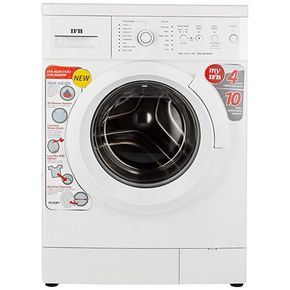 IFB 6 kg Fully-Automatic Front Loading Washing Machine | Eva Aqua VX |  White | Inbuilt Heater  IFB 6 kg Fully-Automatic Front Loading Washing Machine | Eva Aqua VX |  White | Inbuilt Heater
