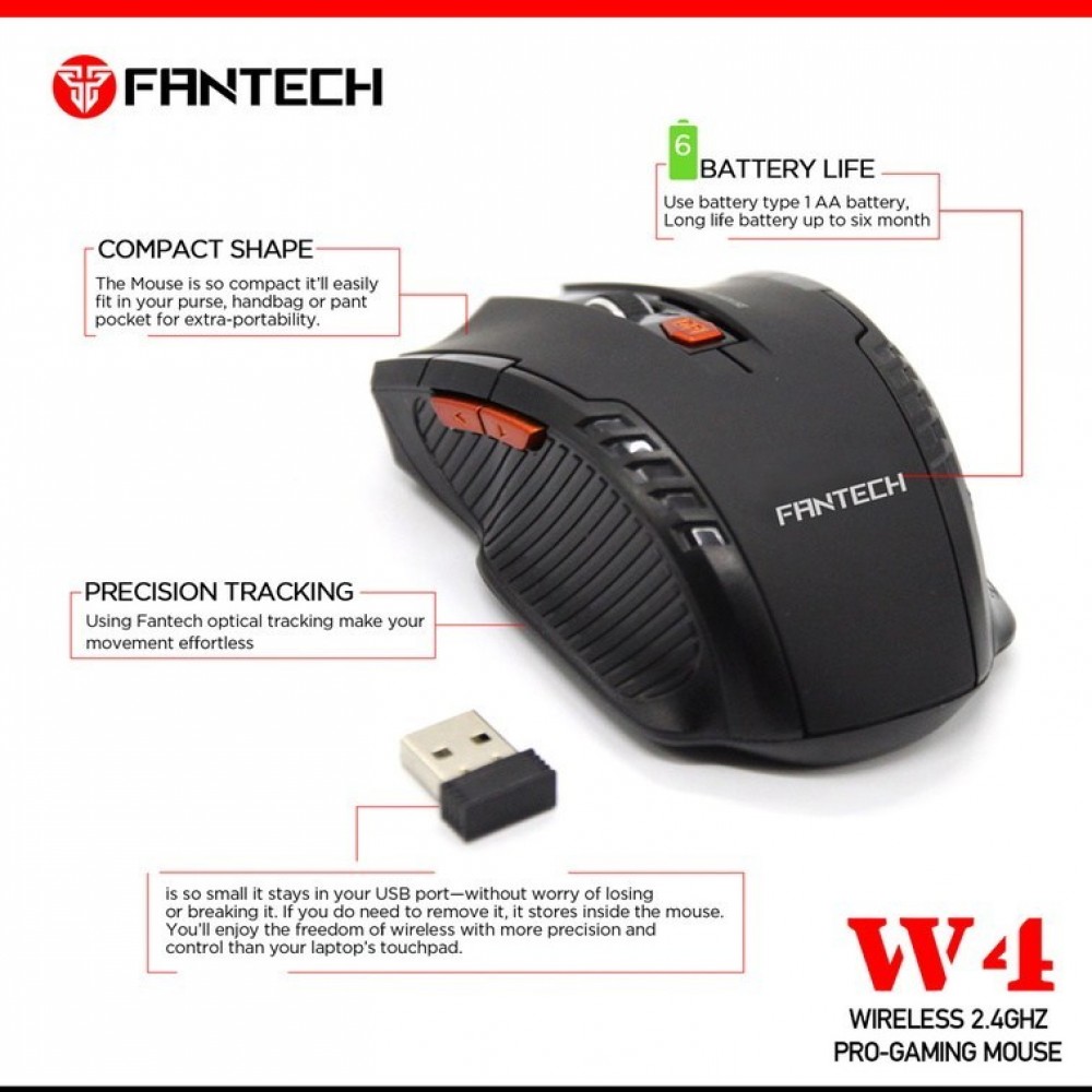Fantech W4 Gaming Wireless Mouse - Black