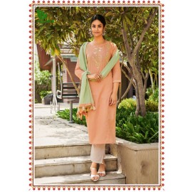 FuLoo’S Simi Pure Cotton Embroidered Kurti Set with Pants and Chunni 