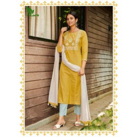 FuLoo’S Simi Pure Cotton Embroidered Kurti Set with Pants and Chunni 