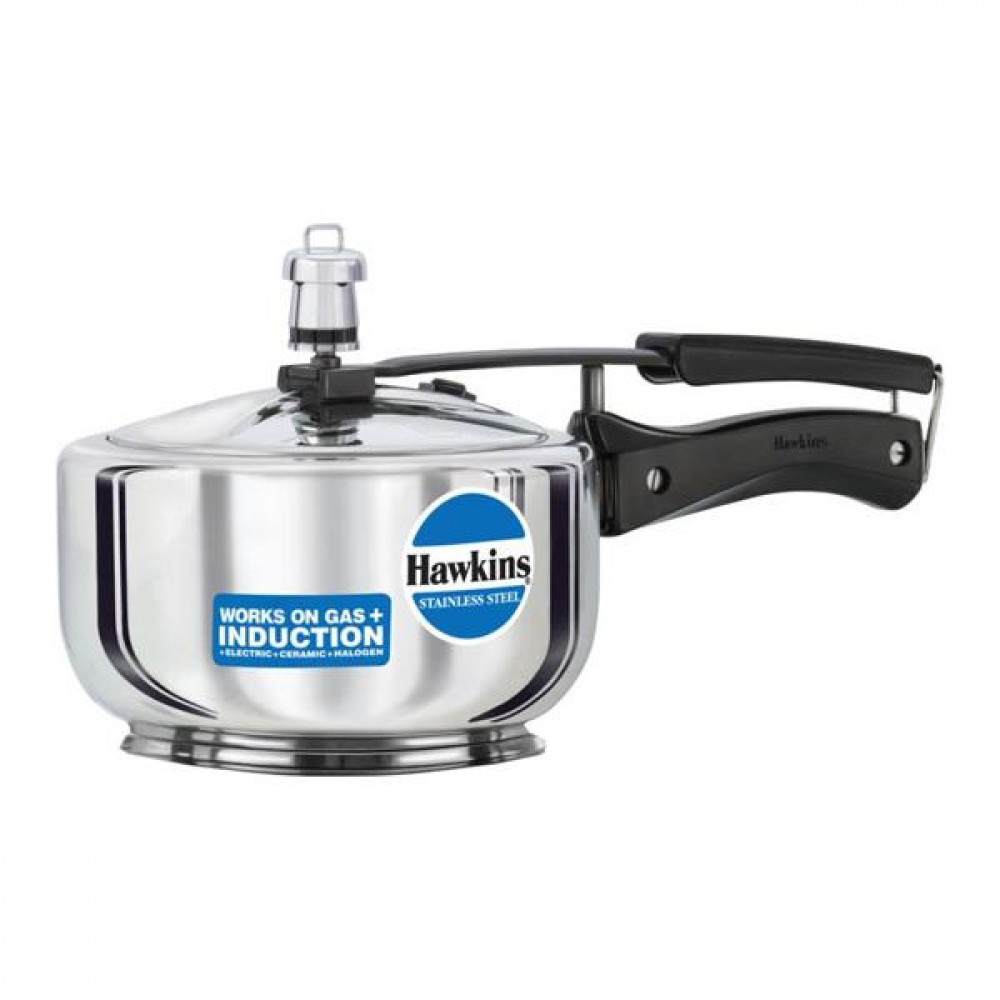 Hawkins 2Ltrs Stainless Steel Pressure Cooker- Works on Gas and Induction Hawkins 2Ltrs Stainless Steel Pressure Cooker- Works on Gas and Induction