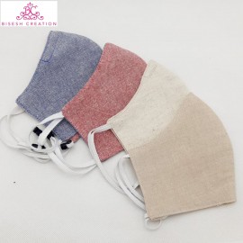 Washable Cloth Mask with stopper & Nose pin - Pack Of 4 Plain Hemp Khadi Linen Cotton