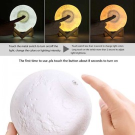 3D Print Moon Lamp And Humidifier With Wooden Holder Base | 13cm Diameter