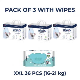 Aiwibi Australian Disposable Breathable Baby Diapers with Elastic Waistband – XXL36 pack of 3 with wipes