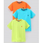 Pine Kids Biowash Half Sleeves Tees Pack of 3 - Orange Sky Blue Light Green