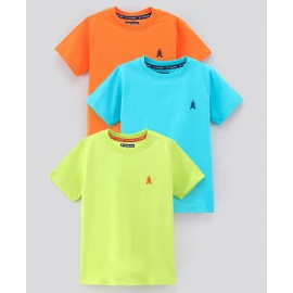 Pine Kids Biowash Half Sleeves Tees Pack of 3 - Orange Sky Blue Light Green