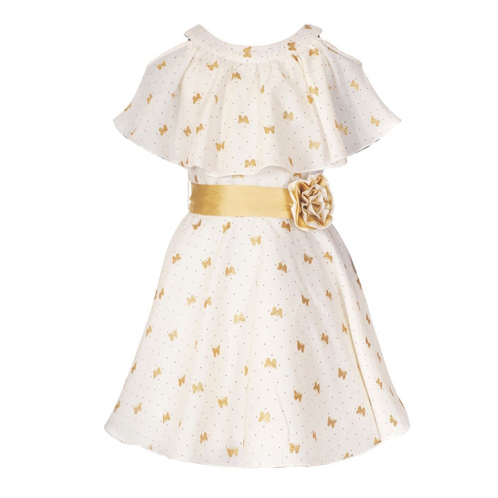 Naughty Ninos Half Sleeves Glittery Butterfly Printed Dress - White Naughty Ninos Half Sleeves Glittery Butterfly Printed Dress - White