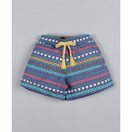 Plum Tree Aztec Floral Printed Shorts - Navy Blue