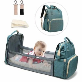Diaper Backpack With Changing Bed 3 In 1 Travel Bed Multifunctional Foldable Baby Bed Waterproof Big Bag
