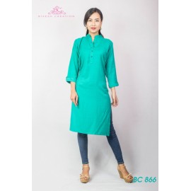 Orange Mandarin Collared Rayon Kurthi