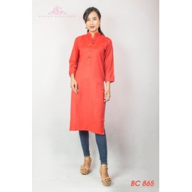 Orange Mandarin Collared Rayon Kurthi