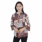 Brown White Abstract Printed Mandarin Tunic Brown White Abstract Printed Mandarin Tunic