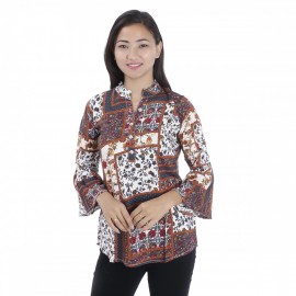 Brown White Abstract Printed Mandarin Tunic