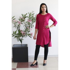 Orange Mandarin Collared Rayon Kurthi