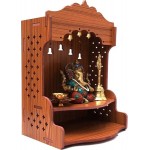 Temple Pooja Mandir Wall Hanging and Table Top Home Décor Beautiful with 3 Bells - Wooden Frame Suitable For Temple