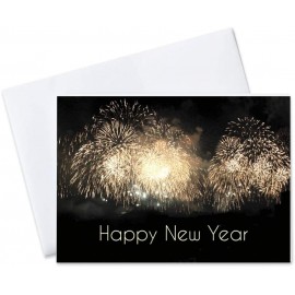 New Year Greeting Cards with Golden Fireworks on Background - Customized