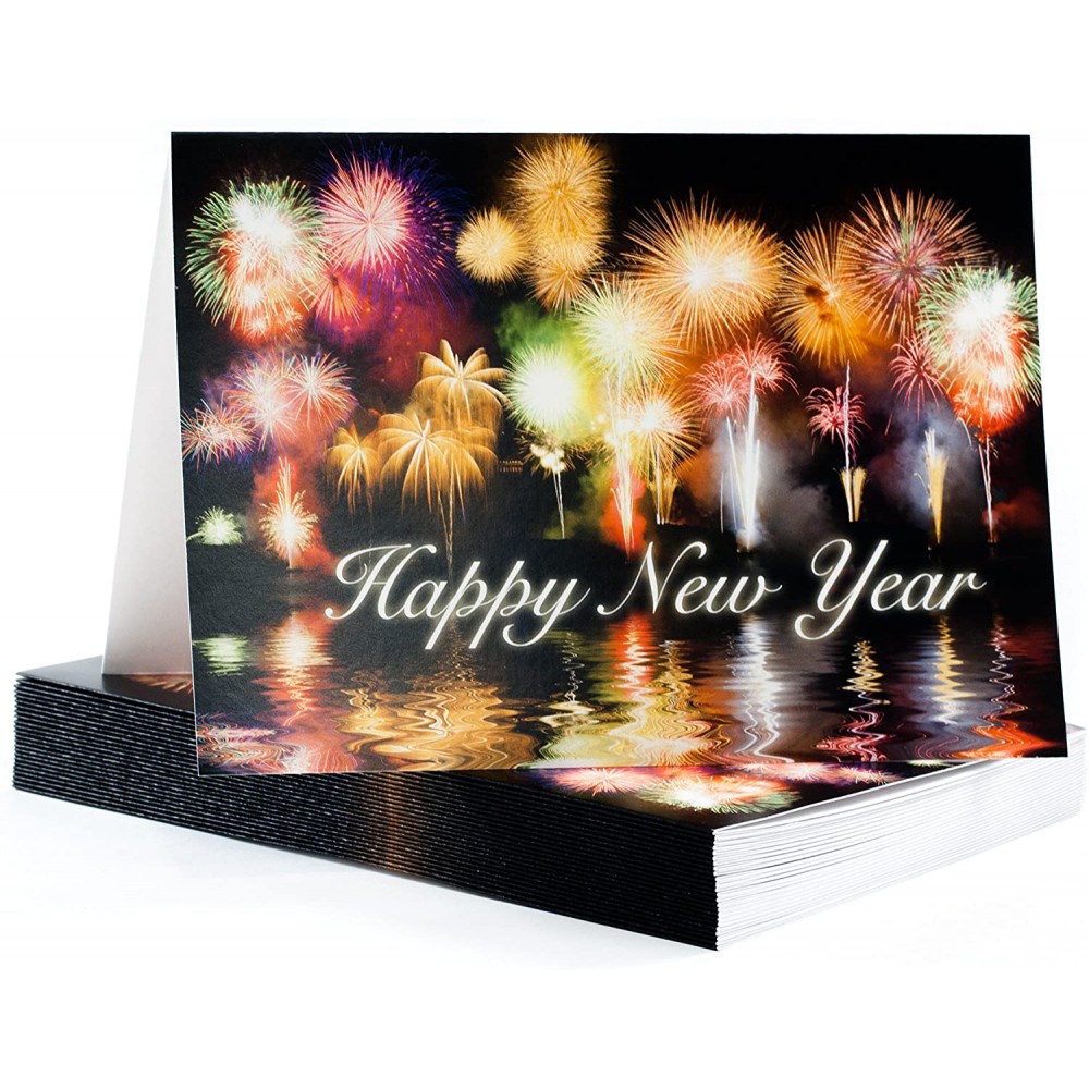 New Year Greeting Cards with Colorful Fireworks on Background for Personal or Business Use - Customized New Year Greeting Cards with Colorful Fireworks on Background for Personal or Business Use - Customized