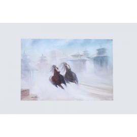 Two Horse in Kathmandu Acrylic Paint | Canvas Painting | Home Décor