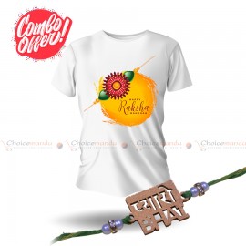 Rakhi For Brother Combo | Happy Rakshyabandan Printed Cotton T-shirt ( White)