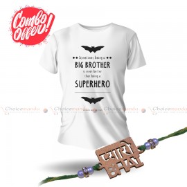 Rakhi For Brother Combo | Big Brother Printed Cotton T-shirt ( White)