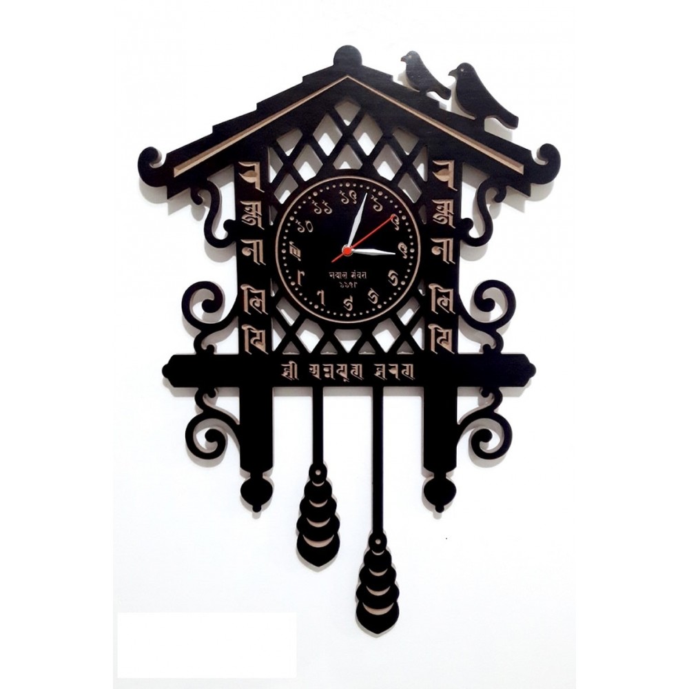 Customized Processed Wood Ranjana Lipi Wall Clock Customized Processed Wood Ranjana Lipi Wall Clock