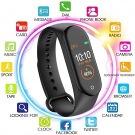 M4  Waterproof  Smart Fitness Band with Bluetooth | Chinese Version- Black