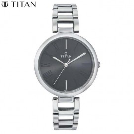 Titan Black Dial Analog Watch For Women- Silver
