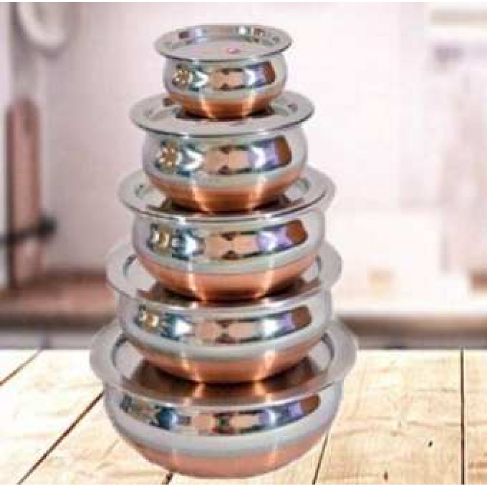 Steel/Copper Handi Serving Set | 5 Set | Stylish | Durable | Steel Lid Steel/Copper Handi Serving Set | 5 Set | Stylish | Durable | Steel Lid