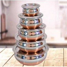 Steel/Copper Handi Serving Set | 5 Set | Stylish | Durable | Steel Lid
