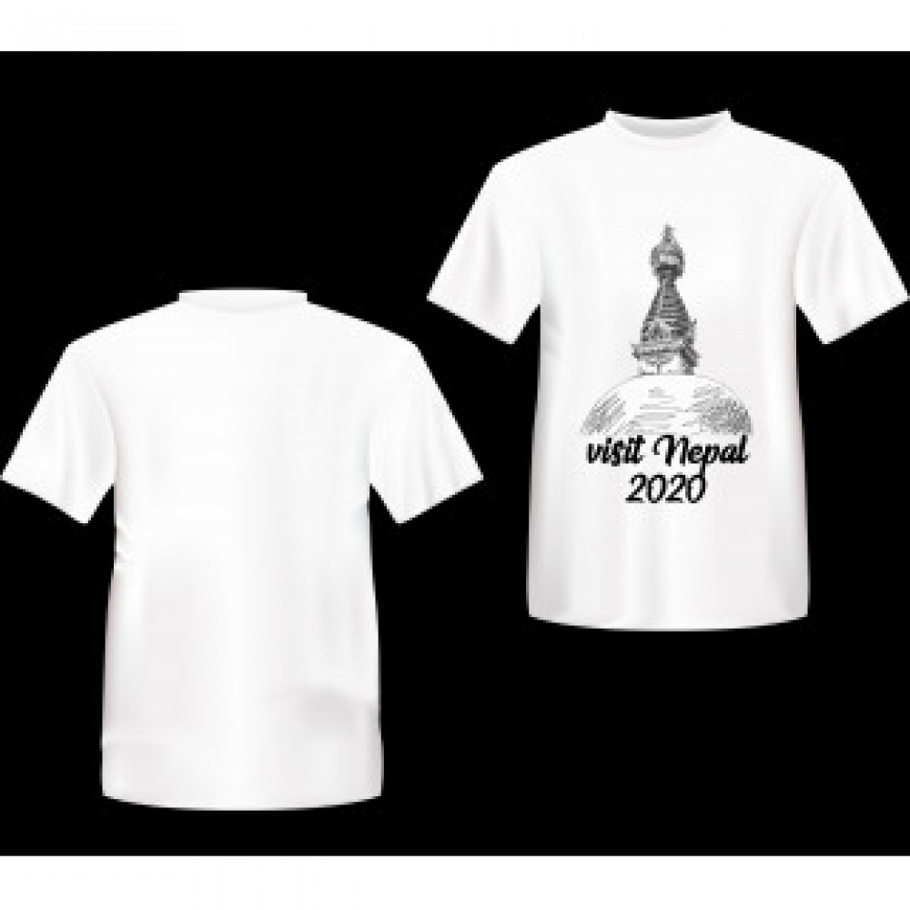 Visit Nepal 2020 Printed T-shirt with Swayambhu Stupa Visit Nepal 2020 Printed T-shirt with Swayambhu Stupa