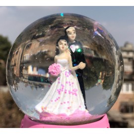 Pink Colored Love Bride And Groom Couple Design Water Globe