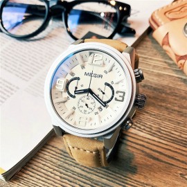 MEGIR Luxury White/Brown Chronograph Watch – Business Edition 