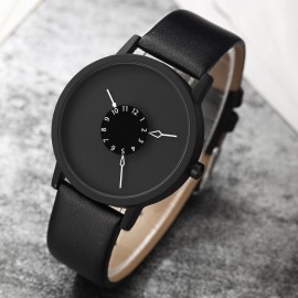 Paidu Turntable Casual Watch with Leather Strap-Black