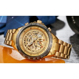 SEWOR Automatic Skeleton Mechanical Watch- Golden/Black