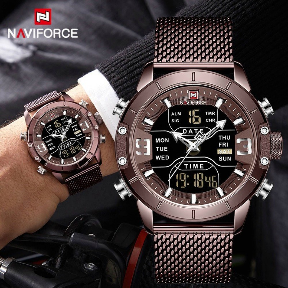 NaviForce NF9153 Multifunction Stainless Steel Dual Time Movement Watch-Coffee Color NaviForce NF9153 Multifunction Stainless Steel Dual Time Movement Watch-Coffee Color