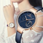NAVIFORCE Waterproof Watch Flower Ladies | Leather Strap Bracelet Female Clock| Naviforce Fashion Watch