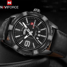 NAVIFORCE Men's Casual Quartz Watch, Leather- Black (NF9117) | Comfortable Wear and Elegant Look.