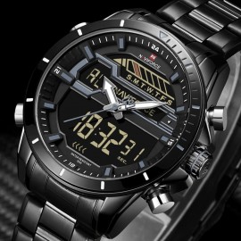 NaviForce NF9133 Stainless Steel Quartz Watch | Dual Movement Watch-Black