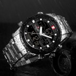 NaviForce NF9138 Fashionable Stainless Steel Watch for Men-Dual Time Display (Analog & Digital)