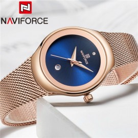 NaviForce NF 5004 Stainless Steel Mesh Watch – Blue/Rose Gold