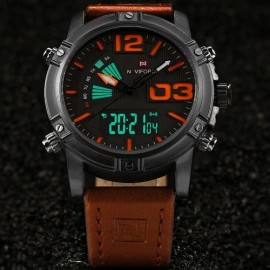 NaviForce NF9095 Dual Time Watch – Orange/Brown