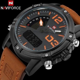 NaviForce NF9095 Dual Time Watch – Orange/Brown