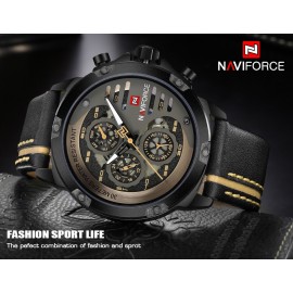 NaviForce Chronograph Luxury Watch for Men-Golden/Black