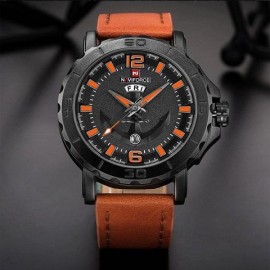NaviForce NF 9122 Analog Watch for Men-Orange/Brown